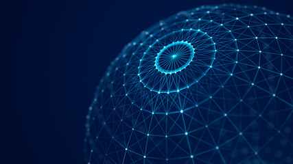 Wall Mural - technology blue sphere with connecting dots and liles. digital abstract network structure. 3d render