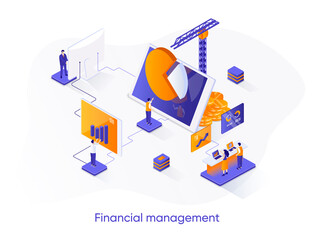 Aufkleber - Financial management isometric web banner. Data analysis and strategy planning isometry concept. Business forecasting 3d scene, risk management flat design. Vector illustration with people characters.
