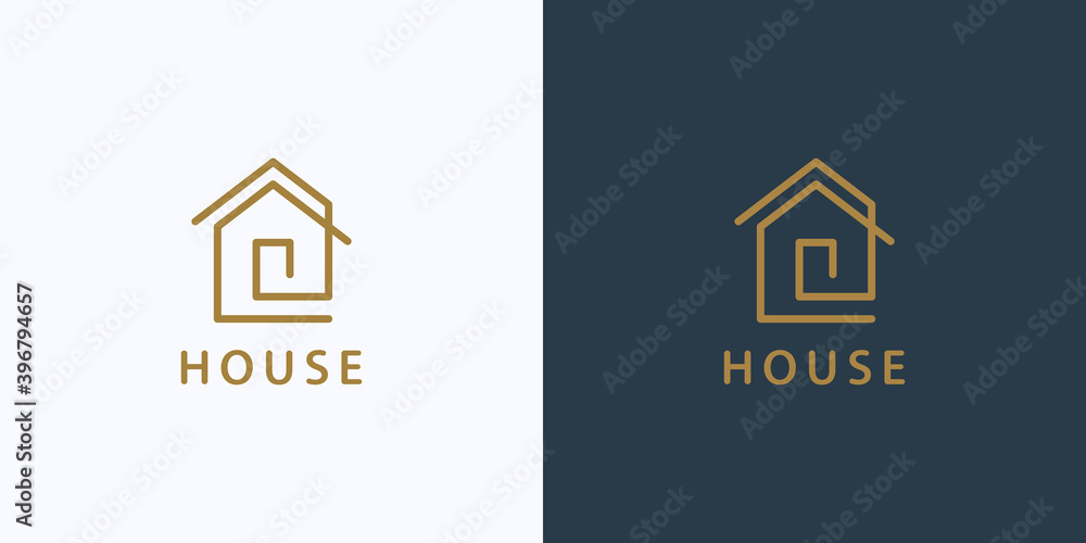 House Logo. Gold House Symbol Geometric Linear Style isolated on Double ...