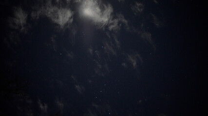 Starry Night Constellations with Small Clouds Hovering in the Night Sky