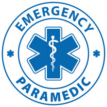 Paramedic Text And Blue Star Of Life Symbol Rubber Stamp Icon Isolated On White Background. Emergency Medical Service Symbol.