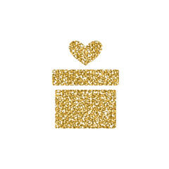 Wall Mural - Golden Glitter Gift Box with Heart - Vector Decoration