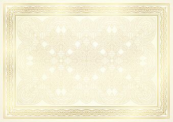 gold elegant background with golden border (frame), curve pattern with fine line ornament. premium t