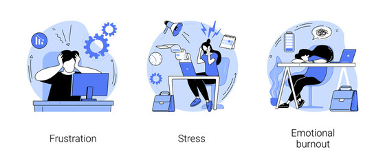 Wall Mural - mental disorder abstract concept vector illustration set. frustration and stress, emotional burnout,