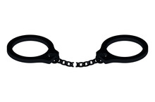 Silhouette Of One Handcuff Of Black Color On White Background