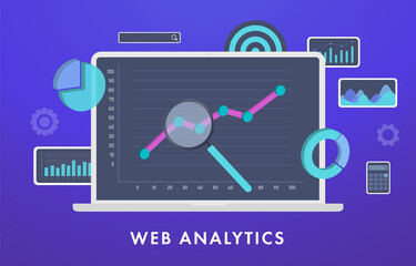 Wall Mural - web analytics, statistical data analysis and ecommerce metrics. laptop computer with graph and chart