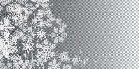 Wall Mural - White winter snowflakes on a transparent background - Merry Christmas and winter snow design element template