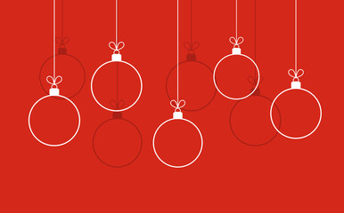 Wall Mural - christmas outline balls hanging ornaments on red background.