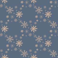 Snowflakes doodle seamless pattern vector, Christmas holidays season blue background for cards, banners, wrapping paper, posters, scrapbooking, pillow, cups and fabric design. 