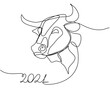 © Eva_art - Bull head Continuous one line drawing. Chinese New Year 2021 Year of the Bull drawing in modern minimalist style. Vector New Year illustration.