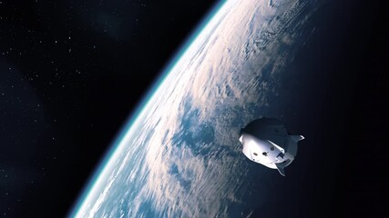 Wall Mural - commercial spaceship flight from earth to international space station. 3d animation. uhd. 4k. 3840x2