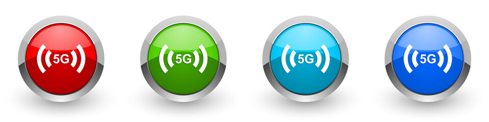 Aufkleber - 5G internet wireless communication, network silver metallic glossy icons, set of modern design buttons for web, internet and mobile applications in four colors options isolated on white background