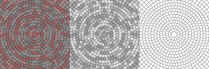 vector set of seamless round pavement textures with street tiles. circle repeating patterns of radia