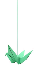 Wall Mural - A green paper origami bird hanging