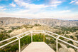 Viewpoint platform with no people and tourist destination-Vashlovani national park. Rock formations in Georgia. Mijniskure.