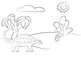 Fototapeta Dinusie - Coloring page outline of dinosaur on the background of nature.