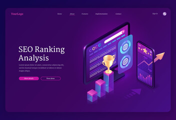 Wall Mural - seo ranking analysis banner. digital analytics of search engine optimization of content. vector land