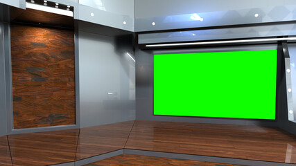 Wall Mural - Backdrop For TV Shows .TV On Wall.3D Virtual News Studio Background, 3d illustration
