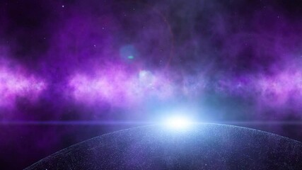 Poster - abstract universe with artistic planet and star light motion background.