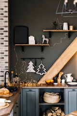 Wall Mural - Modern kitchen interior with Christmas decorations.