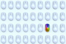 Rainbow Computer Mouse Among Rows Of White Computer Mice