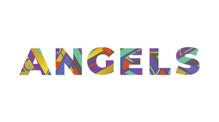 Sticker - Angels Concept Retro Colorful Word Art Illustration