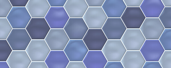 Wall Mural - Blue hexagon mosaic ceramic tiles. Modern seamless pattern, hexagon mosaic tiles. 