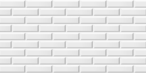  White colored brick ceramic tiles. Modern seamless pattern, brick effect metro ceramic tiles.