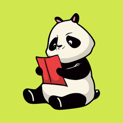 Wall Mural - cartoon animal design panda reading a book cute mascot logo