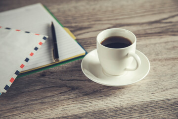 Sticker - letter and notepad with coffee on table