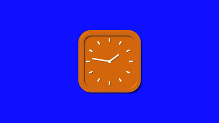 Wall Mural - New brown color square 3d wall clock isolated on blue background, 12 hours wall cock