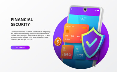 Wall Mural - 3d phone wallet for cashless society with security financial money data