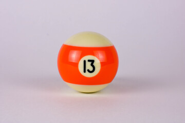 Wall Mural - Shiny orange white ball number 13 for billiard isolated on white background