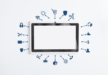 Wall Mural - white digital tablet and business, network symbols.