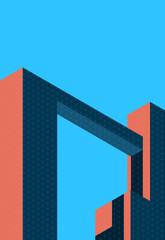 Abstract architecture cover in minimal style with retro colour. Vector illustration of building with shadow.