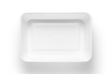 Wall Mural - White plastic food tray isolated on white background, Top view.