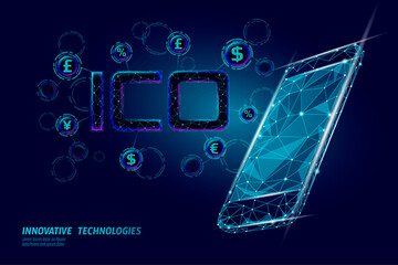 Wall Mural - initial coin offering ico letters technology concept. business finance economy low poly design style