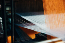 Textile Factory Machine Weaving Close Up