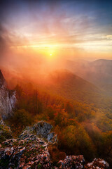 Aufkleber - Beautiful summer landscape in the mountains with the sun at dawn