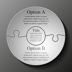 Fototapete - Double puzzle presentation infographic template with explanatory text field for business statistics