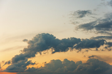 Wall Mural - The view of the sky with different states of nature, at dawn and at dusk with dramatic red clouds, sunshine and beautiful sunsets and sunrises.	