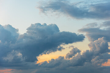 Wall Mural - The view of the sky with different states of nature, at dawn and at dusk with dramatic red clouds, sunshine and beautiful sunsets and sunrises.	