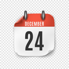 Sticker - December 24 realistic calendar icon template. Christmas Eve.