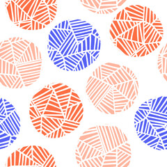 Sticker - Dots with texture seamless pattern. Red blue pink circles on white repeating background. Abstract modern hand drawn doodle backdrop for textile, fabric print, decor, packaging, kids market