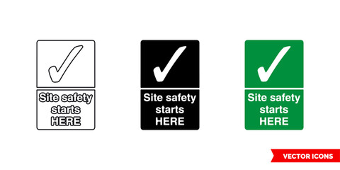 Wall Mural - Site safety starts here sign icon of 3 types color, black and white, outline. Isolated vector sign symbol.