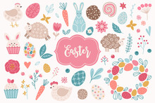 Easter Design Elements - Hen, Rabbit, Carrot, Cinnamon Snail, Flower, Egg