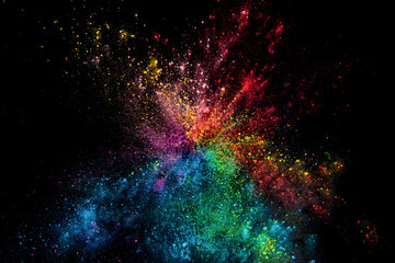 explosion of colour powder isolated on black background. abstract colour background