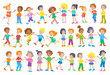 © Shvetsova Yulia - Set of funny kids. Multicultural children with different colors of skin and hair in different poses and relationships. In cartoon style. Isolated on  white background. Vector illustration.