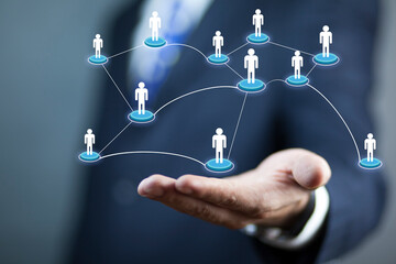 man touching social network in screen