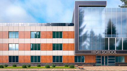 Wall Mural - High school entrance facade. 3d illustration